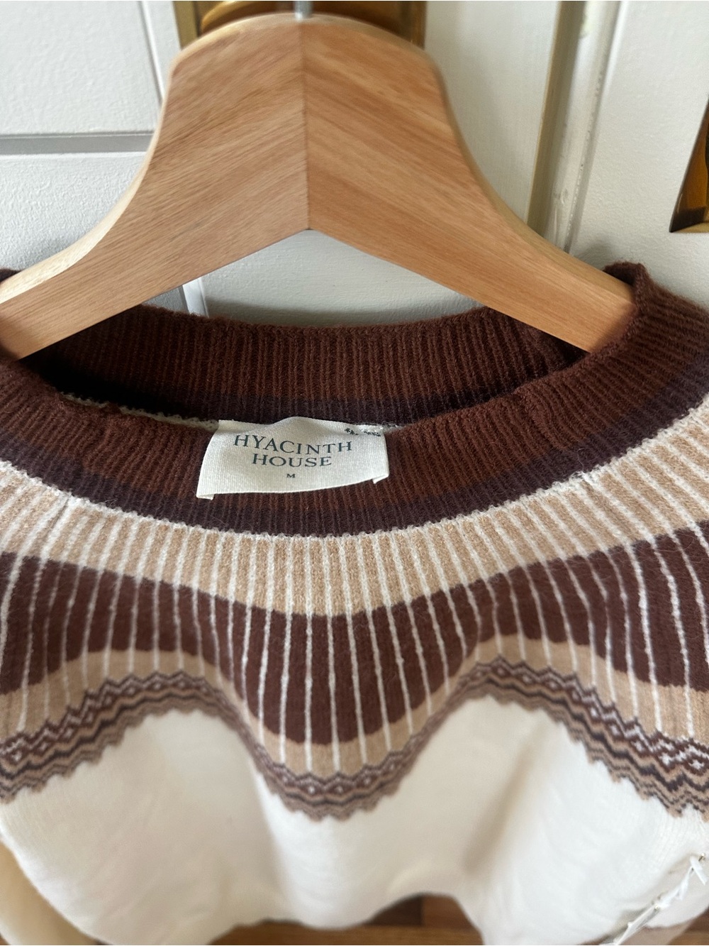 Tuckernuck Hyacinth House Cream/brown Fair Isle Yoke Sweater Size M NWT - Picture 4 of 4